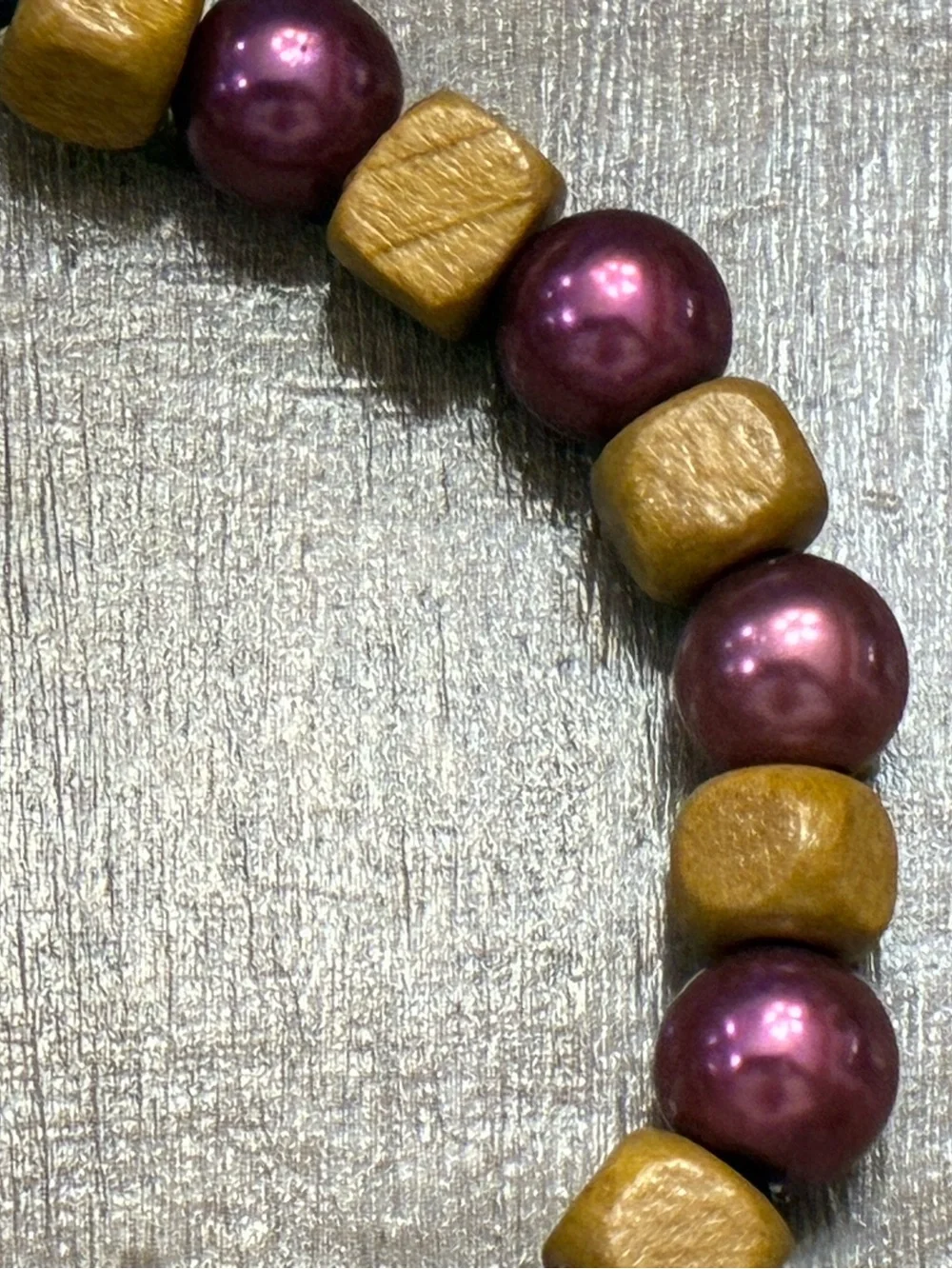 Handmade Purple and Mustard Beaded Bracelet